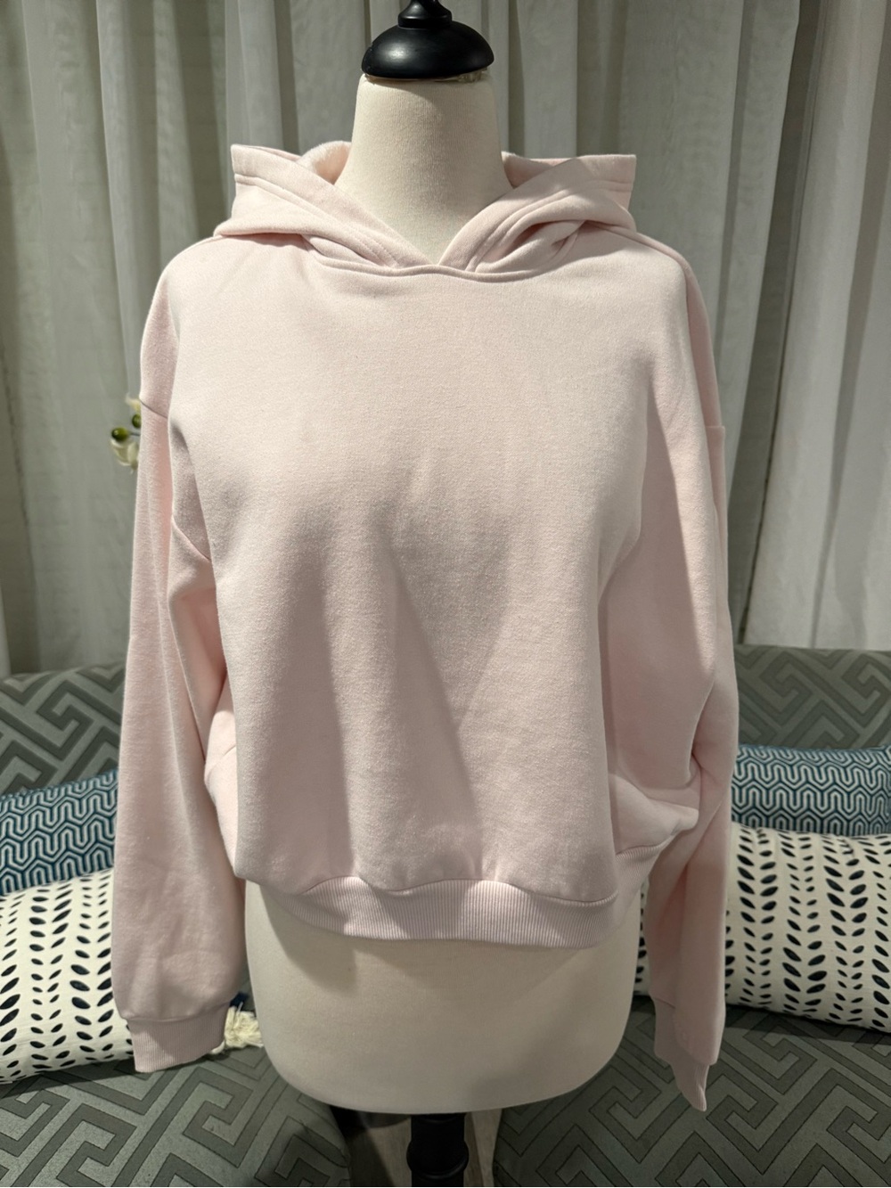 SKIMS Cotton Fleece Shrunken Pullover Hoodie, NWT, Barely Pink, 3X